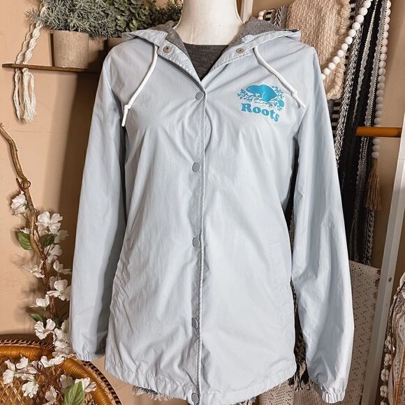 Roots Canada Baby Blue Snap Button Hooded Windbreaker Rain Jacket - Picture 3 of 12